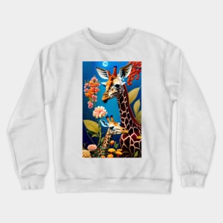 Colorful Floral Flower Giraffe Artwork Crewneck Sweatshirt